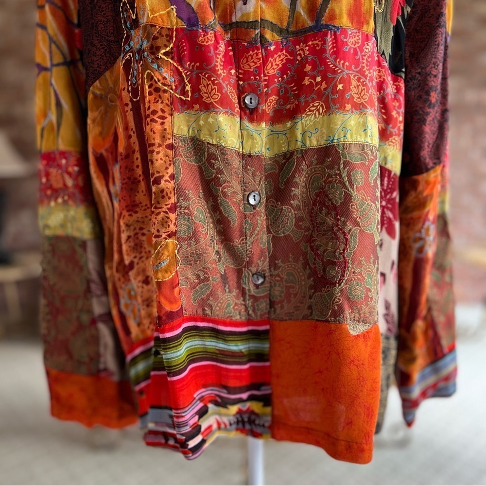 Chico’s Orange Multi Design Patchwork Hooded Embr… - image 6